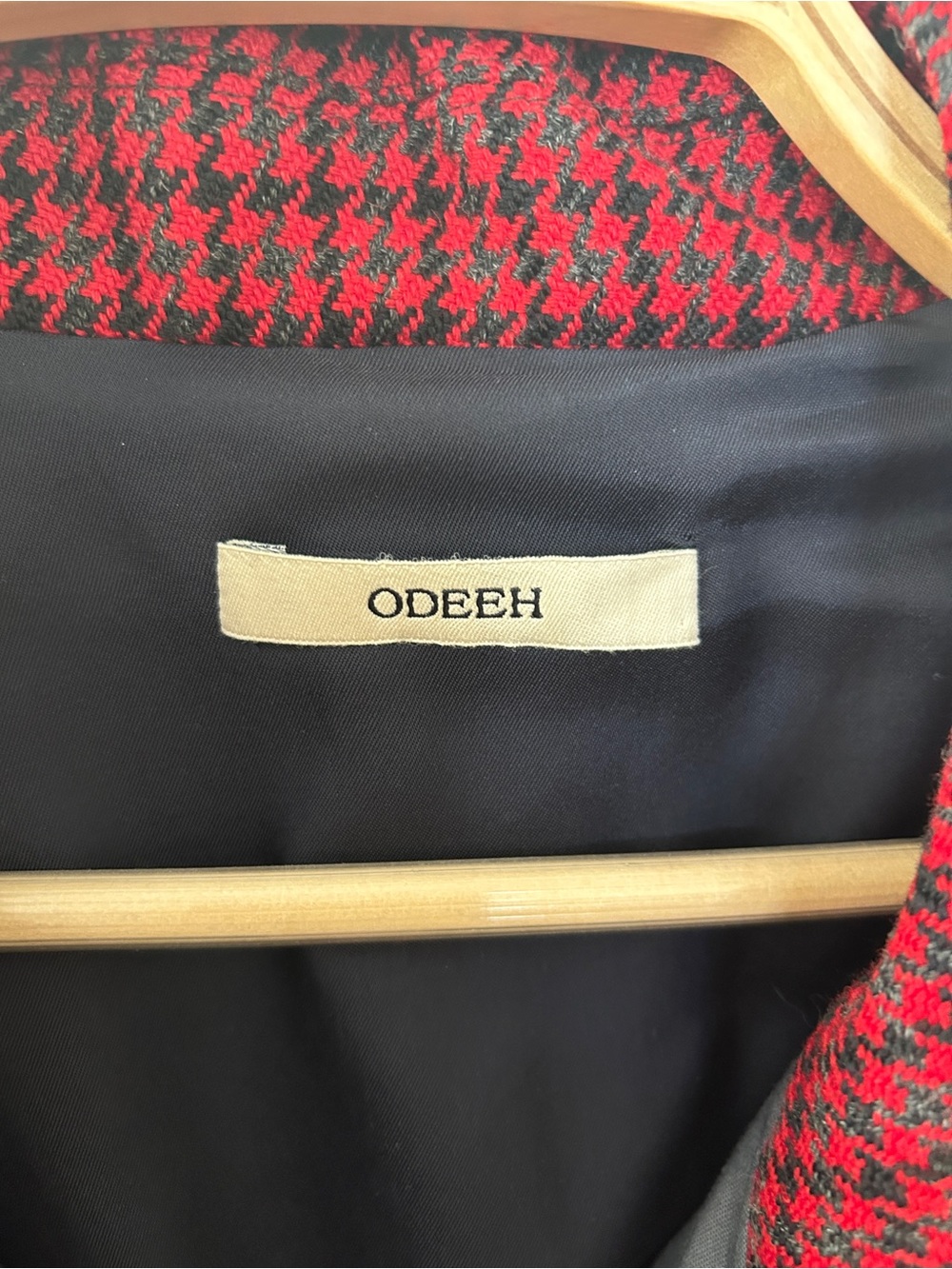 Odeeh red Houndstooth Virgin Wool jacket blazer with cute lining size 12 / 42 - Picture 4 of 8